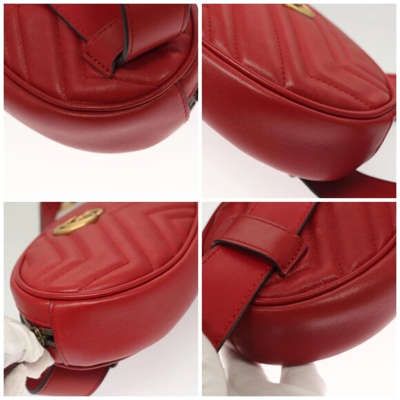GUCCI GG Marmont Waist Bag Leather Red Gold - Picture 16 of 16